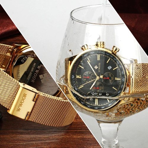 Relógio Wwoor 8862 Quartzo Dourado Pulseira Fina Original