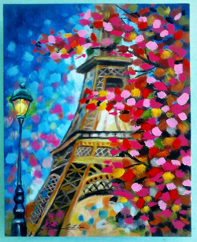 Pintura Al Oleo Torre Eiffel París