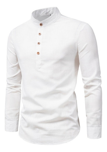 Camisa Casual De Manga Larga Con Cuello Alto Para Hombre