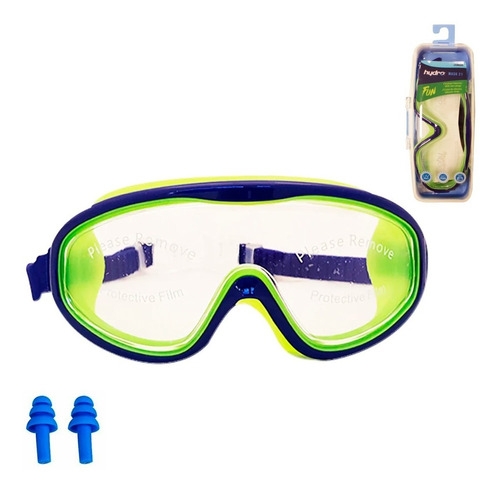 Antiparras Hydro Mask + Tapones Infantiles Pileta Lentes Uv Color Azul/verde