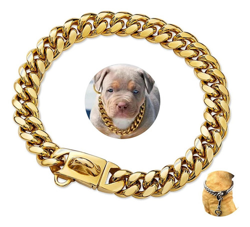 Collar De Perro De Eslabón Cubano, Cadena De Oro, Collar Lux