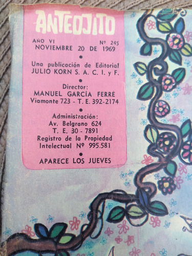 Revista Anteojito Nro 245 Del 20 De Noviembre De 1969