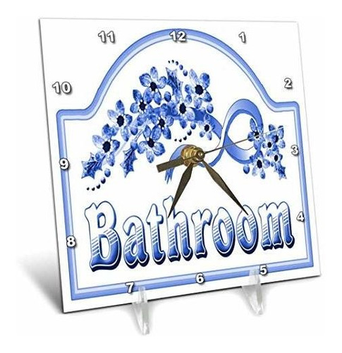 3drose 3d Rose Victorian Blue Baño Letrero - Reloj De Escrit
