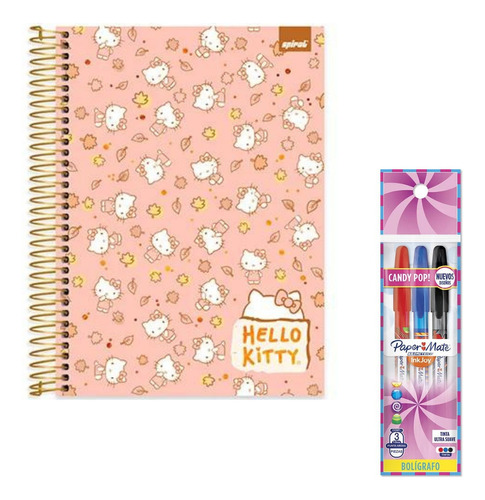 Kit Hello Kitty Caderno 10 Matérias 160 Fl E Jogo De Canetas