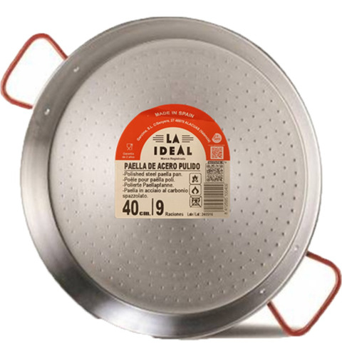Paellera De Acero Pulido 40cm Garcima Made In Spain Plateado