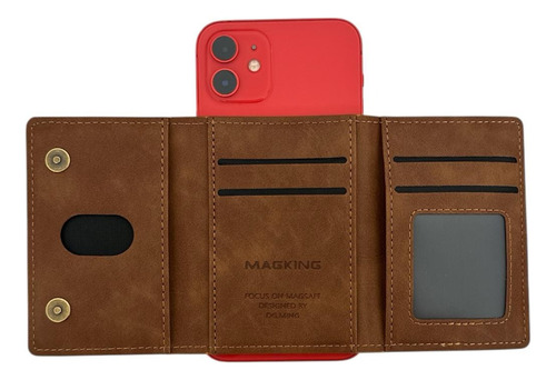 Tarjetero Wallet Con Magsafe De Piel Para Iphone Marrón Oscuro Plegable