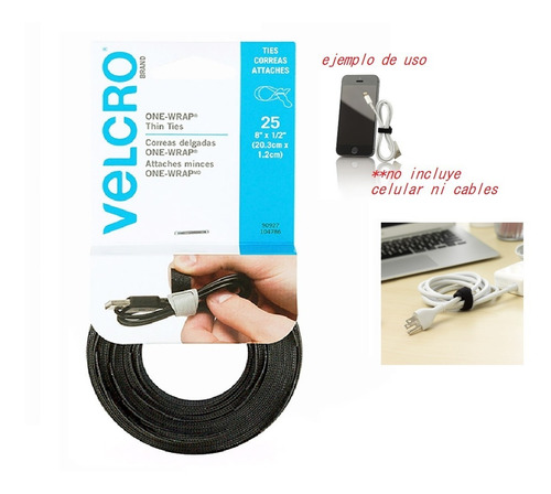 Correas Negras 25 Pzs Velcro Precortadas Ajustable 1paq