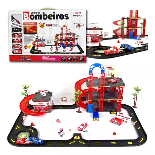 Pista Playset Infantil Posto Corpo de Bombeiros Carrinho e