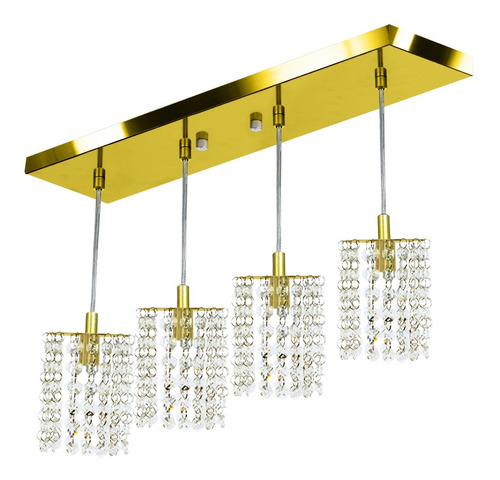 Pendente Clearcast Quadruplo Cristal Legitimo Dourado