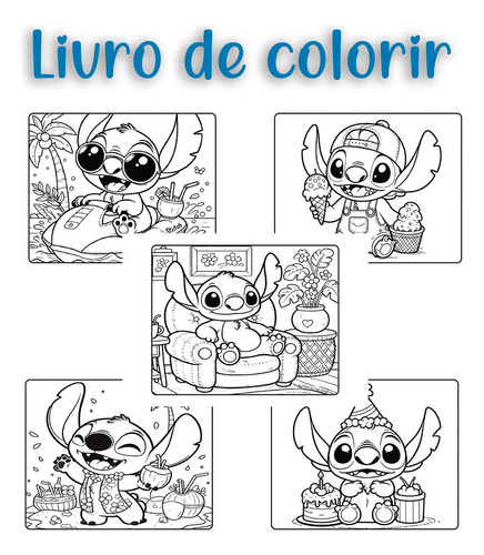 Livro De Colorir Do Stitch - Capa Dura E Com 50 Desenhos