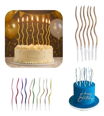 6 Velas Espiral Palito Metalizada Ondulada Bolo Aniversário