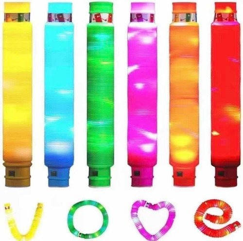 Pack 6 Pop Tubes Tubos Con Luces Led Jugueteantiestrés