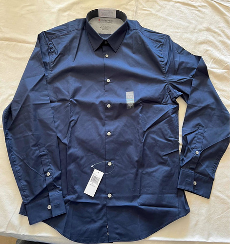 Camisa Calvin Klein Manga Larga Azul Oscuro Manga LG X Slim