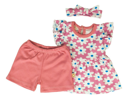 Alco Baby´s Conjunto  3 Pzs; Blusa C/faldon, Bandita Y Short