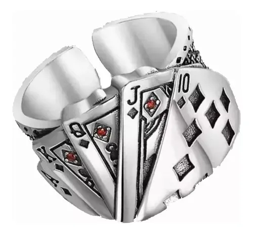 Anillo Cartas De Poker Escalera Real Ajustable Titanio