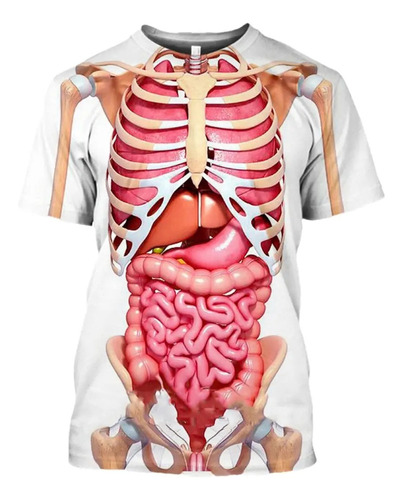 Esqueleto Órganos Internos Impresión 3d Camiseta Manga Corta
