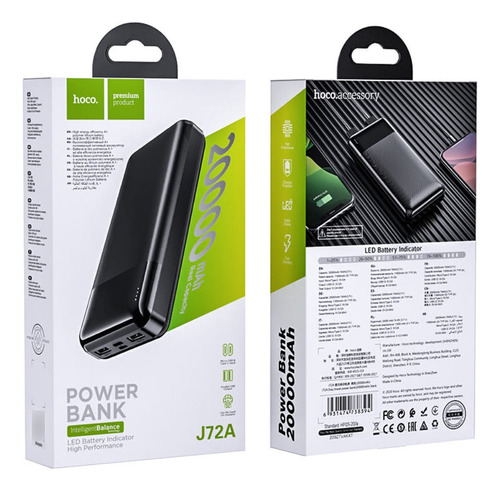 Power Bank 20000mah Hoco J72a Con Indicador Led Negro