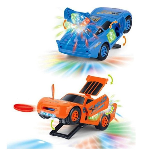 Carrinho Bate Volta Lança Disco Luz Emite Som Sirene Cor Azul
