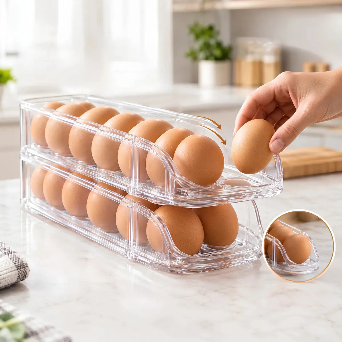 Huevera Organizador Huevos 2 Pisos Apilable Heladera Cocina Bandeja Contenedor Plastico Doble Nivel Nevera Refrigerador Alacena Almacenamiento Porta Huevo Estante Tapa Hogar Ordenador Cartonera