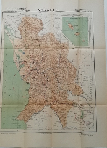 Mapa Antiguo De Nayarit Original, 1936 (no Copia)