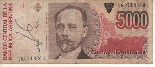 Bottero 2866 Billete De 5.000 Australes Año 1989 - B+