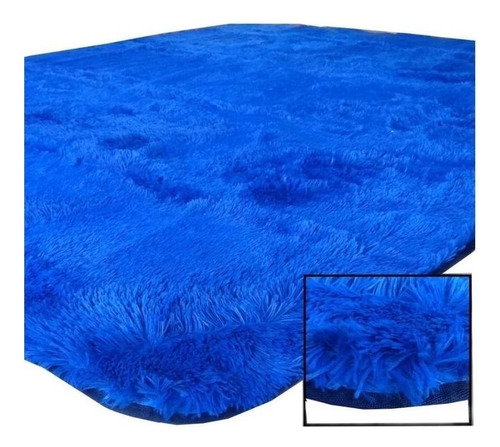 Alfombra lujosa de felpa peluda para sala de estar, 200 x 240 cm, color azul, diseño de tela lisa