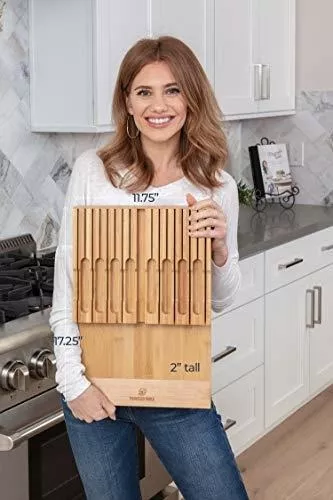 Bloque de cuchillos en el cajón, inserto organizador de cajones de  cuchillos de bambú, almacenamiento de cajones de cuchillos de cocina para  16