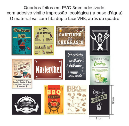Imagem 3 de 4 de Kit 12 Quadros Decorativos Para Area Gourmet A4 Pvc3mm