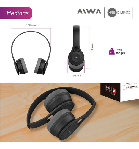 Imagen 6 de 10 de Auriculares Aiwa Vincha Plegable Ava-102b Manos Libres