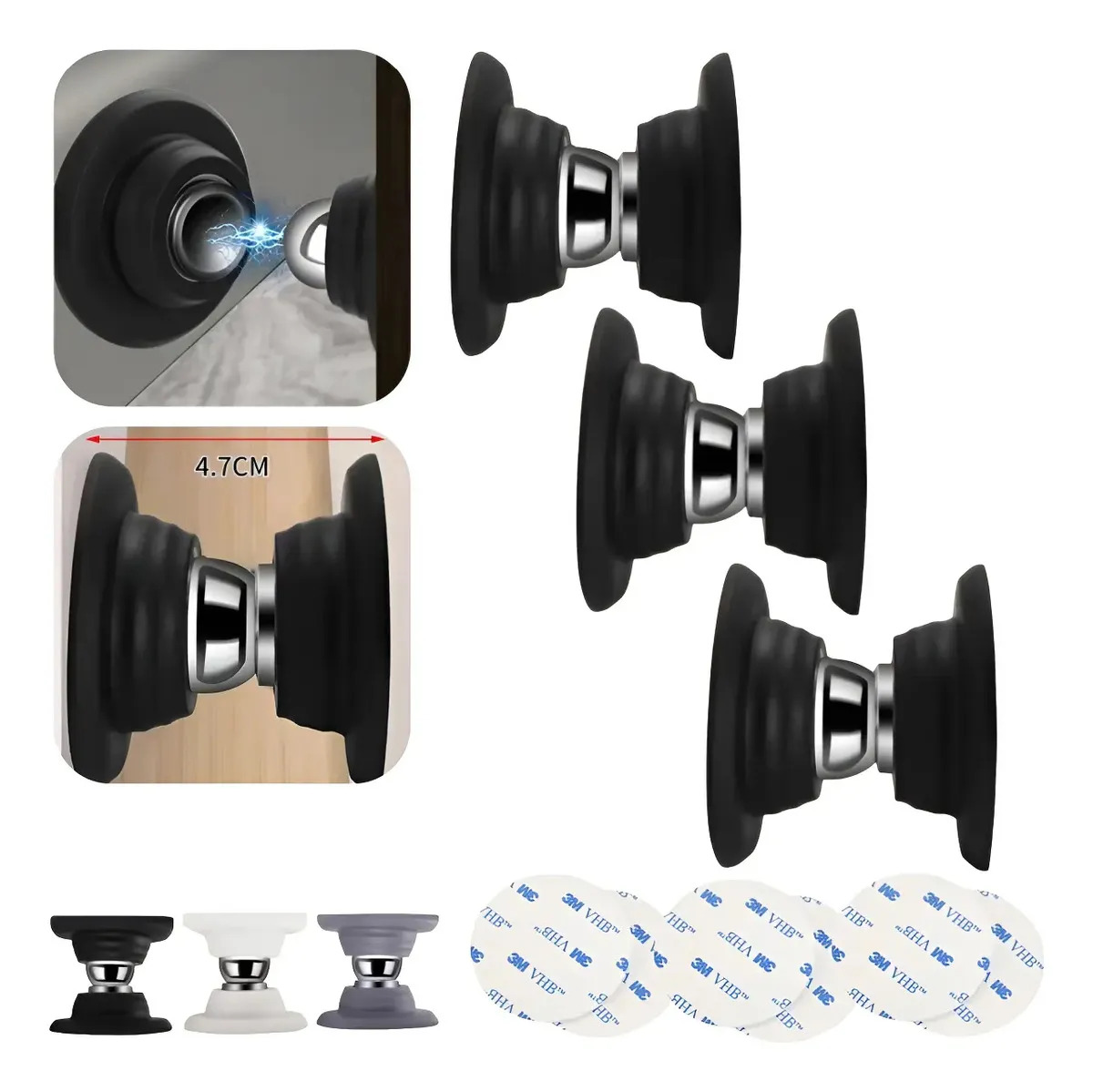 Kit 3 Prendedor Porta Magnético Trava Porta Fixador Adesivo Acabamento Fosco Cor Preto