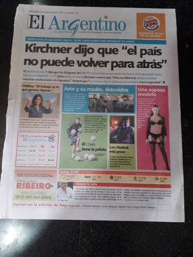 Tapa Diario El Argentino 22 4 2009 Mattioli Simeone Kirchner