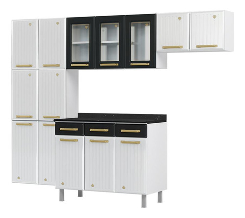 Cozinha Completa Aço 4 Pç Balcão C/tampo Multimóveis Cr20370 Cor Branco/Preto