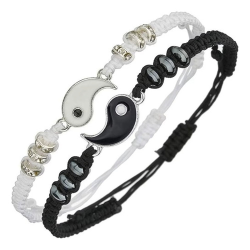 Juego 2 Pulsera Ying Yang / Ajustable / Parejas Amigos Blanco Y Negro 20 Cm