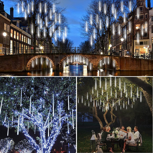 Luzes de decoração de chuva de meteoros, 30 cm, 10 tubos, 240 LED, cor de luz quente