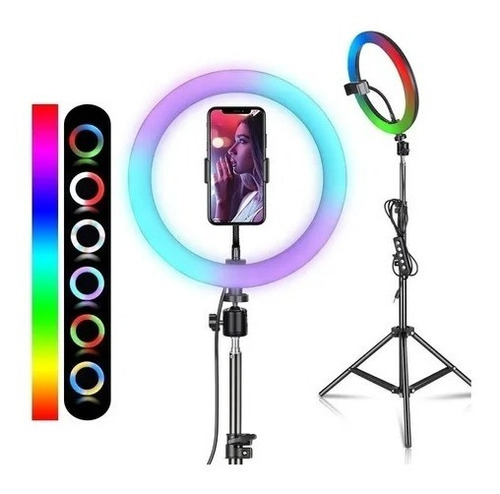 Aro De Luz Multicolor Rgb 33cm Soporte Celular Y Trípode 2m