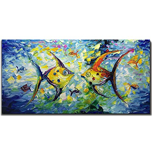 Pinturas De 24x48 Pulgadas, Besándose Peces Arte Abstr...