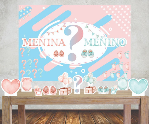 Imagem 1 de 5 de Kit Painel Poli Banner + Displays Festa Chá Revelação