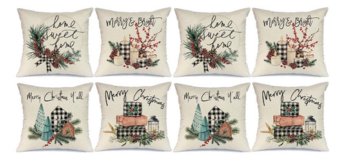 8 Fundas De Almohada Navideñas, Cojines Farmhouse Christmas