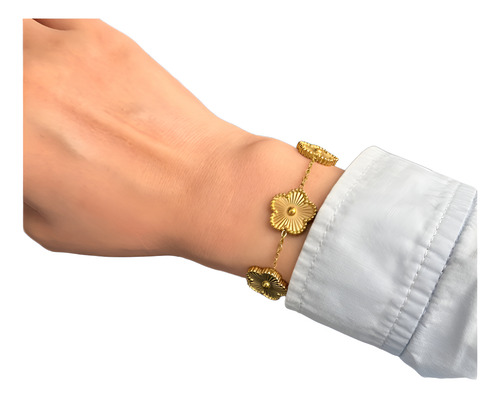 Pulsera De Lujo Eslabones Vancleef&. Trébol De Cinco Hojas
