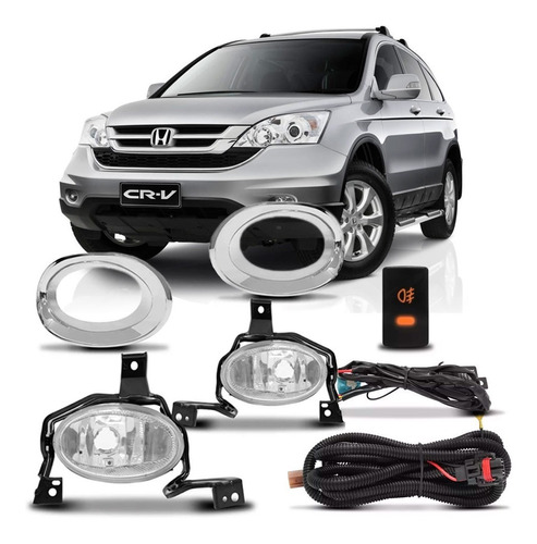 Kit Farol Neblina Milha Crv 2010 2011 Com Moldura Cromada