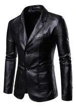 Comprar 2024 Saco Blazer De Cuero Hombre Slim Dos Botones Con Bolsil