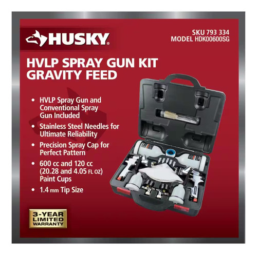 Juego De Pistolas Para Pintar Gravedad Hvlp Husky 793 334 Cromo