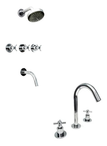 Imagen 1 de 8 de Juego Griferia Baño Aqualaf Aymara Cruz Lav + Ducha