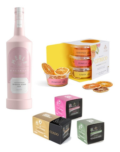 Imagen 1 de 10 de Kit Gin Tonic Merle + Saquitos Botanicos Y Citricos Fika