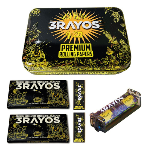 Kit Armador De Cigarrillo + Sedas Y Tips X 100 + Lata 3rayos Negro