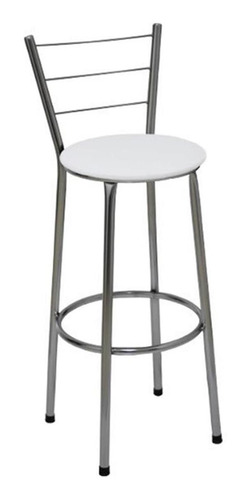 Imagem 1 de 3 de Banqueta Alta Cromada Com Encosto P/ Cozinha Assento Branco