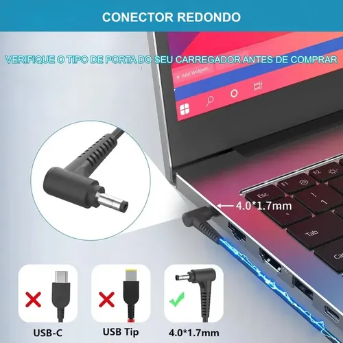 Carregador Para Notebook Lenovo Ideapad S145 15api 81v70004br Fonte De Energia Compatível Bivolt Ideal Para Uso Diário Conexão Segura Cabo Resistente Alimentação Estável Preto