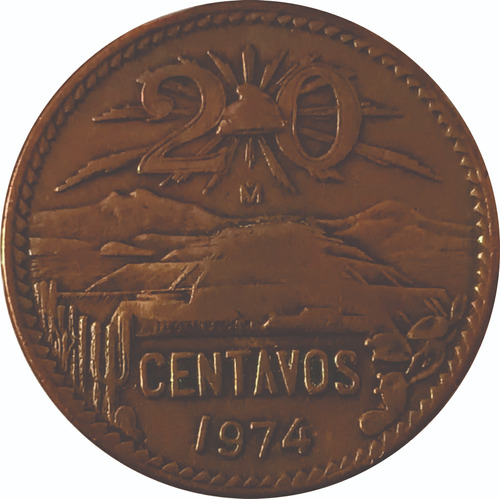 Moneda  De 20 Centavos Mexico  De 1974