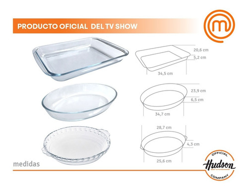Set 3 Asaderas Vidrio Hudson Rectangular, Redonda, Ovalada