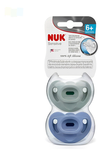 Chupeta Nuk Sensitive Kit 2 Unidades Fase 2 100% Silicone Cor Azul Período de idade 6-12 meses